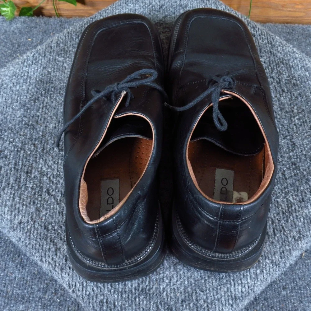 Aldo Men Square Toe Oxford Shoes Sz 44 Dress Formal Black Leather Made in Italy